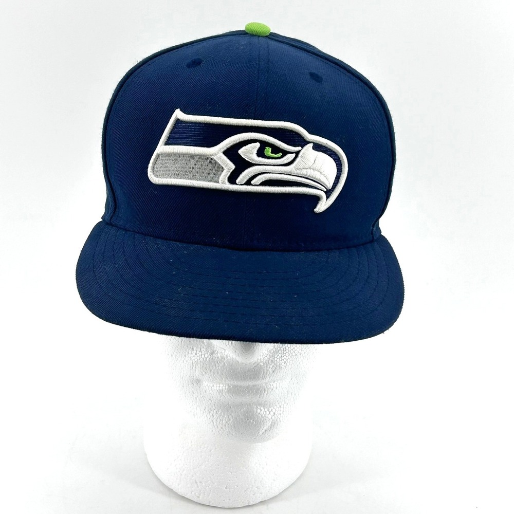 New Era 59FIFTY Seattle Seahawks NFL Fitted Hat 7 1/8 Navy Blue Action Green